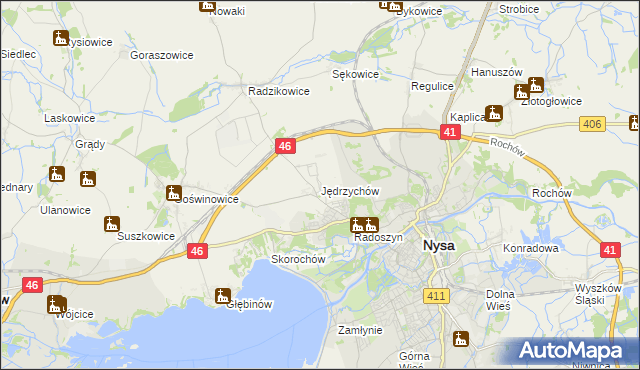 mapa Jędrzychów gmina Nysa, Jędrzychów gmina Nysa na mapie Targeo