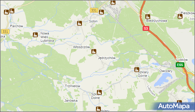mapa Jędrzychów gmina Polkowice, Jędrzychów gmina Polkowice na mapie Targeo