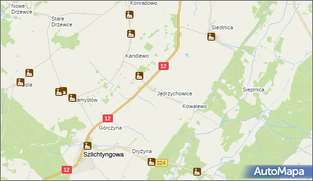 mapa Jędrzychowice gmina Szlichtyngowa, Jędrzychowice gmina Szlichtyngowa na mapie Targeo