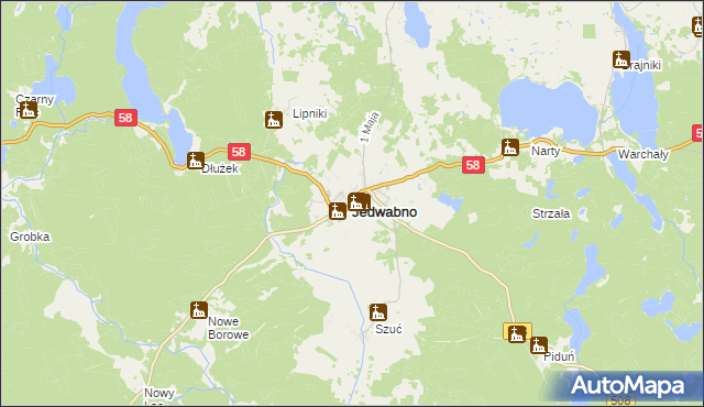 mapa Jedwabno powiat szczycieński, Jedwabno powiat szczycieński na mapie Targeo