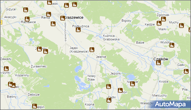 mapa Jelenie gmina Kraszewice, Jelenie gmina Kraszewice na mapie Targeo