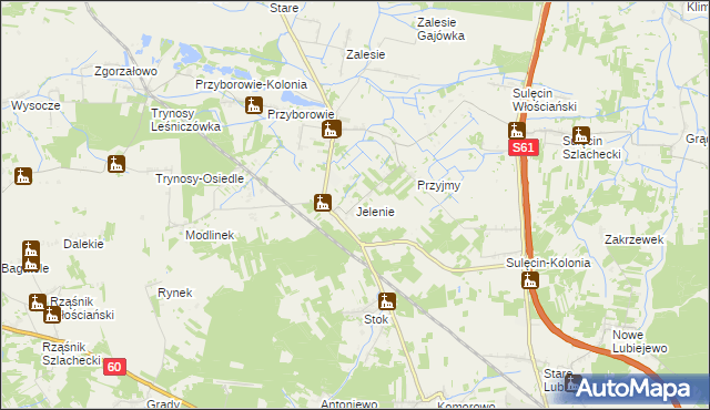 mapa Jelenie gmina Ostrów Mazowiecka, Jelenie gmina Ostrów Mazowiecka na mapie Targeo