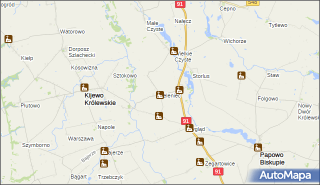 mapa Jeleniec gmina Papowo Biskupie, Jeleniec gmina Papowo Biskupie na mapie Targeo