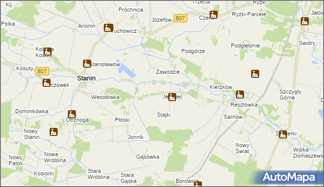 mapa Jeleniec gmina Stanin, Jeleniec gmina Stanin na mapie Targeo