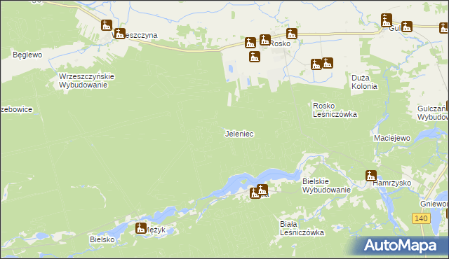 mapa Jeleniec gmina Wieleń, Jeleniec gmina Wieleń na mapie Targeo