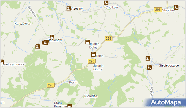 mapa Jelenin gmina Żagań, Jelenin gmina Żagań na mapie Targeo