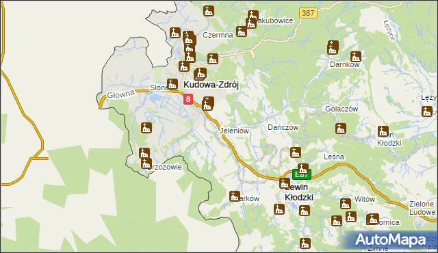 mapa Jeleniów gmina Lewin Kłodzki, Jeleniów gmina Lewin Kłodzki na mapie Targeo