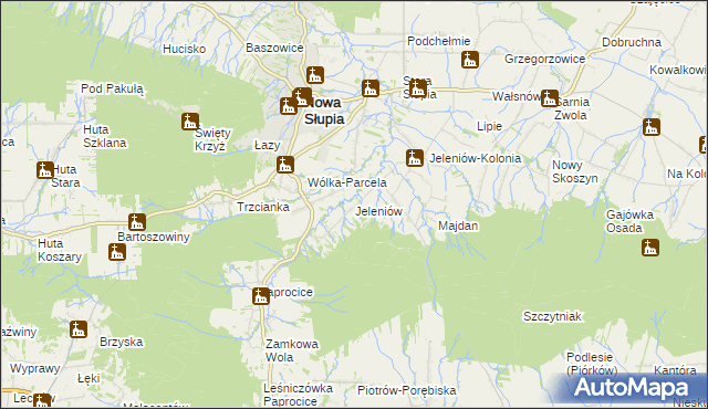 mapa Jeleniów gmina Nowa Słupia, Jeleniów gmina Nowa Słupia na mapie Targeo