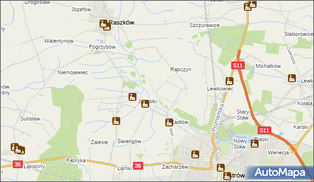 mapa Jelitów gmina Raszków, Jelitów gmina Raszków na mapie Targeo