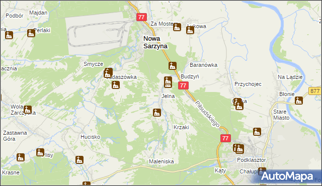 mapa Jelna gmina Nowa Sarzyna, Jelna gmina Nowa Sarzyna na mapie Targeo