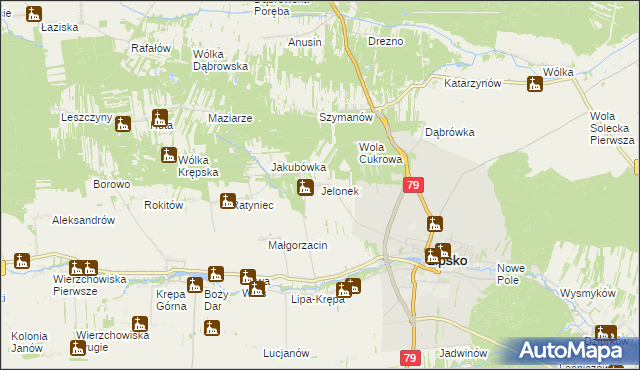 mapa Jelonek gmina Lipsko, Jelonek gmina Lipsko na mapie Targeo