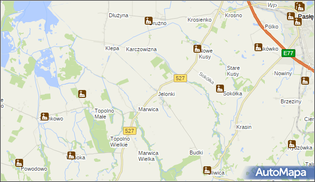 mapa Jelonki gmina Rychliki, Jelonki gmina Rychliki na mapie Targeo