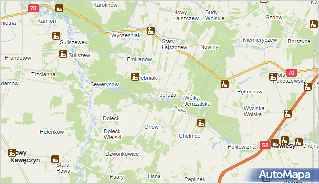 mapa Jeruzal gmina Kowiesy, Jeruzal gmina Kowiesy na mapie Targeo