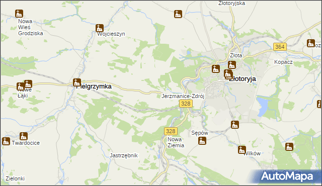 mapa Jerzmanice-Zdrój, Jerzmanice-Zdrój na mapie Targeo