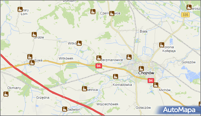 mapa Jerzmanowice gmina Chojnów, Jerzmanowice gmina Chojnów na mapie Targeo