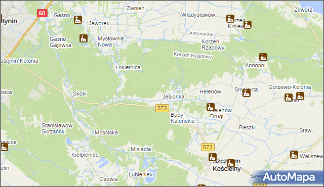 mapa Jesionka gmina Szczawin Kościelny, Jesionka gmina Szczawin Kościelny na mapie Targeo