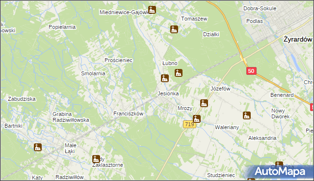 mapa Jesionka gmina Wiskitki, Jesionka gmina Wiskitki na mapie Targeo