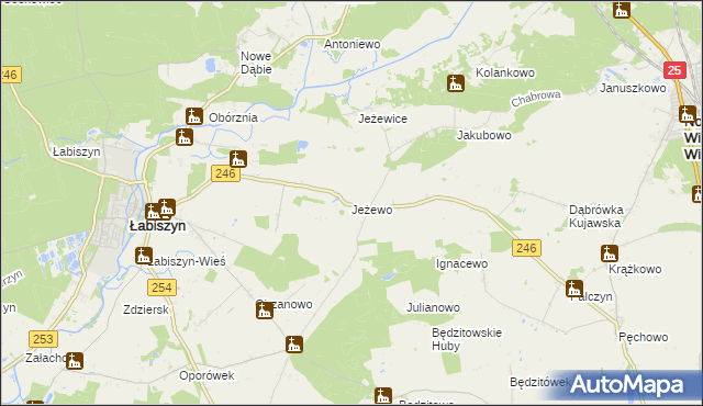 mapa Jeżewo gmina Łabiszyn, Jeżewo gmina Łabiszyn na mapie Targeo