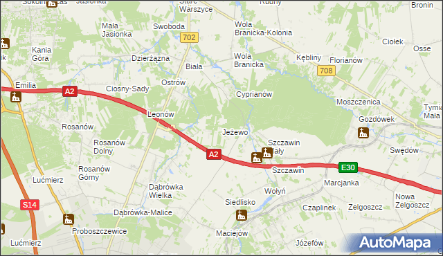 mapa Jeżewo gmina Zgierz, Jeżewo gmina Zgierz na mapie Targeo