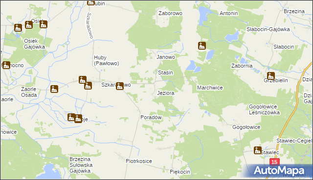 mapa Jeziora gmina Jutrosin, Jeziora gmina Jutrosin na mapie Targeo