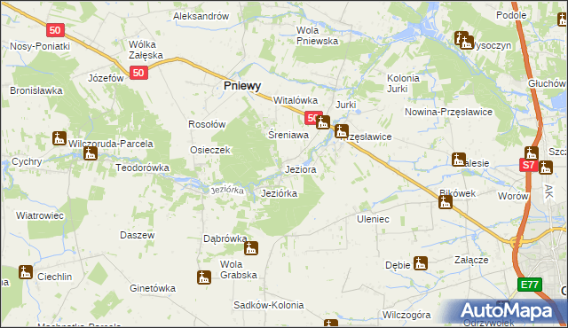 mapa Jeziora gmina Pniewy, Jeziora gmina Pniewy na mapie Targeo