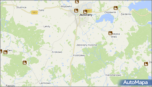 mapa Jeziorany-Kolonie, Jeziorany-Kolonie na mapie Targeo