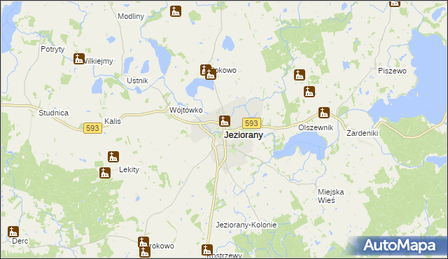 mapa Jeziorany powiat olsztyński, Jeziorany powiat olsztyński na mapie Targeo