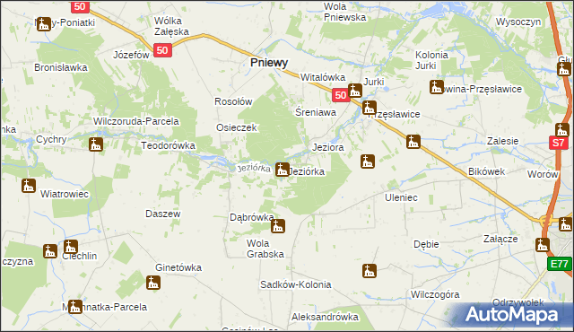 mapa Jeziórka gmina Pniewy, Jeziórka gmina Pniewy na mapie Targeo