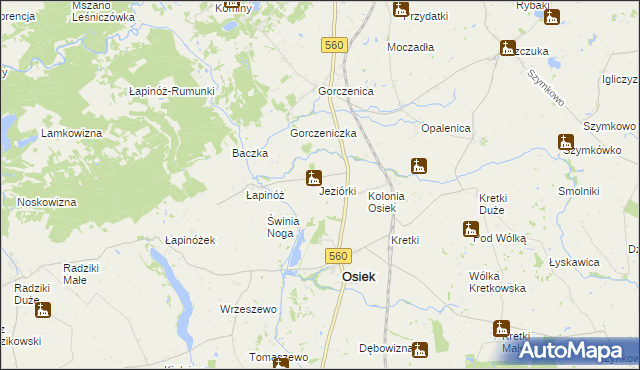 mapa Jeziorki gmina Osiek, Jeziorki gmina Osiek na mapie Targeo