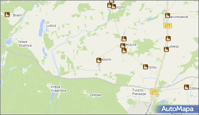 mapa Jeziorki gmina Tuczno, Jeziorki gmina Tuczno na mapie Targeo