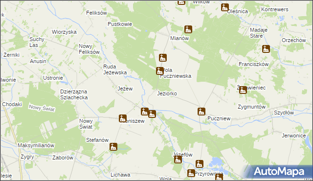 mapa Jeziorko gmina Lutomiersk, Jeziorko gmina Lutomiersk na mapie Targeo