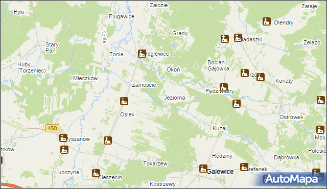 mapa Jeziorna gmina Galewice, Jeziorna gmina Galewice na mapie Targeo
