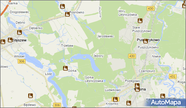 mapa Jeziory gmina Mosina, Jeziory gmina Mosina na mapie Targeo
