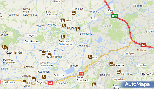 mapa Jeziorzany gmina Liszki, Jeziorzany gmina Liszki na mapie Targeo