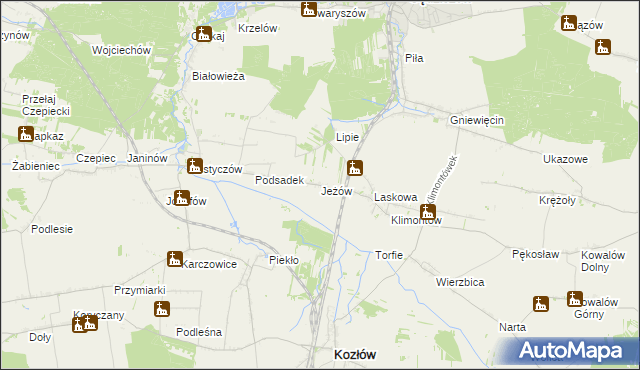 mapa Jeżów gmina Sędziszów, Jeżów gmina Sędziszów na mapie Targeo