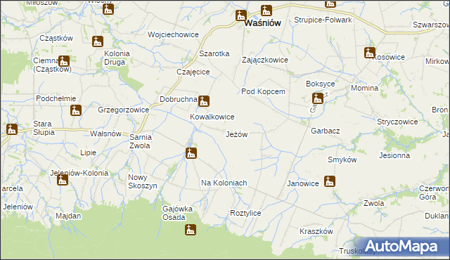 mapa Jeżów gmina Waśniów, Jeżów gmina Waśniów na mapie Targeo
