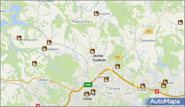 mapa Jeżów Sudecki, Jeżów Sudecki na mapie Targeo