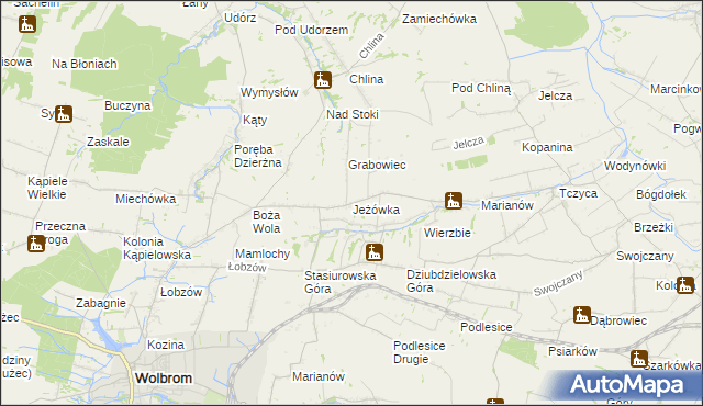 mapa Jeżówka gmina Wolbrom, Jeżówka gmina Wolbrom na mapie Targeo