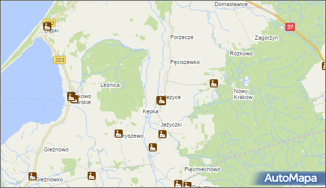 mapa Jeżyce gmina Darłowo, Jeżyce gmina Darłowo na mapie Targeo