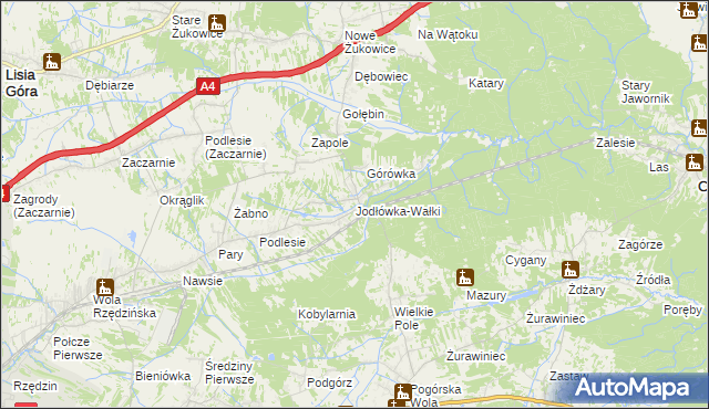 mapa Jodłówka-Wałki, Jodłówka-Wałki na mapie Targeo