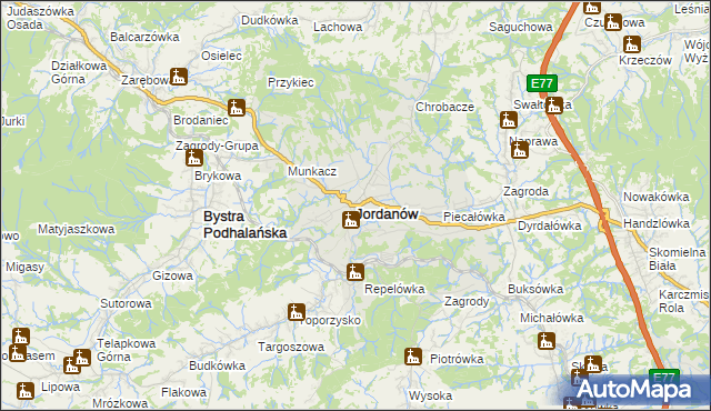 mapa Jordanów powiat suski, Jordanów powiat suski na mapie Targeo