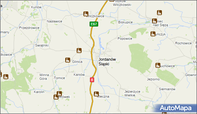 mapa Jordanów Śląski, Jordanów Śląski na mapie Targeo