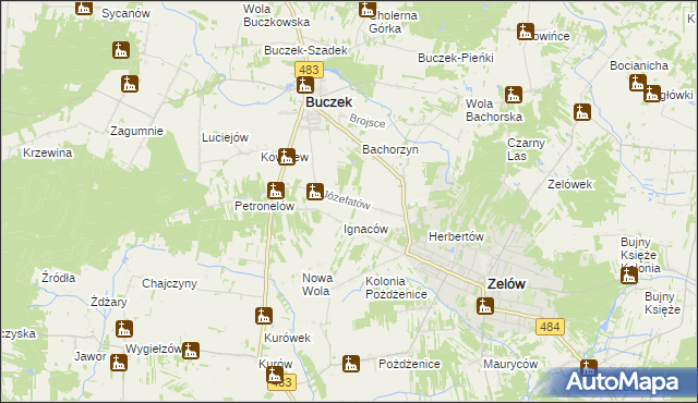 mapa Józefatów gmina Buczek, Józefatów gmina Buczek na mapie Targeo