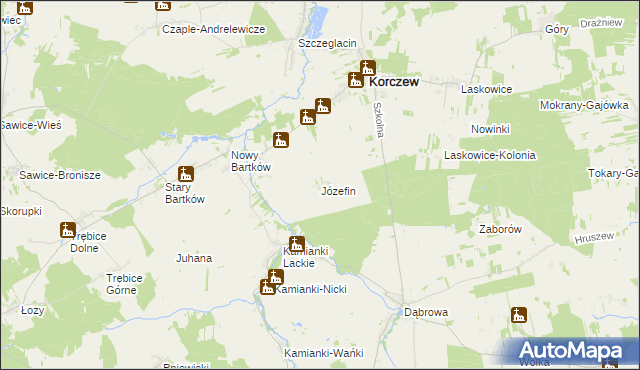 mapa Józefin gmina Korczew, Józefin gmina Korczew na mapie Targeo