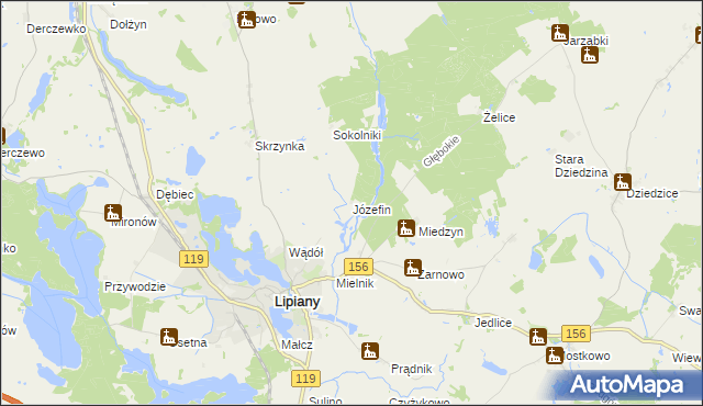 mapa Józefin gmina Lipiany, Józefin gmina Lipiany na mapie Targeo