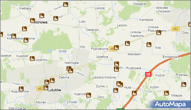 mapa Józefina gmina Lututów, Józefina gmina Lututów na mapie Targeo