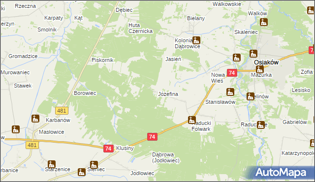 mapa Józefina gmina Osjaków, Józefina gmina Osjaków na mapie Targeo