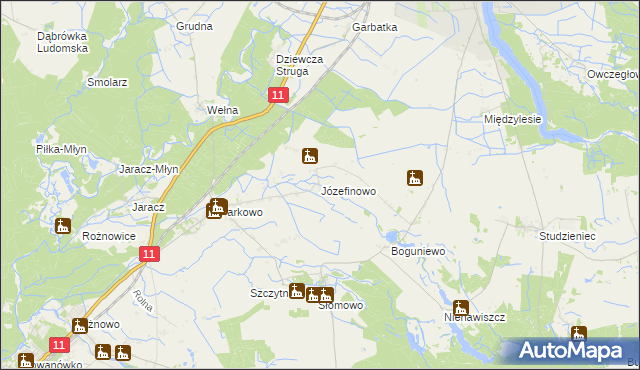 mapa Józefinowo gmina Rogoźno, Józefinowo gmina Rogoźno na mapie Targeo