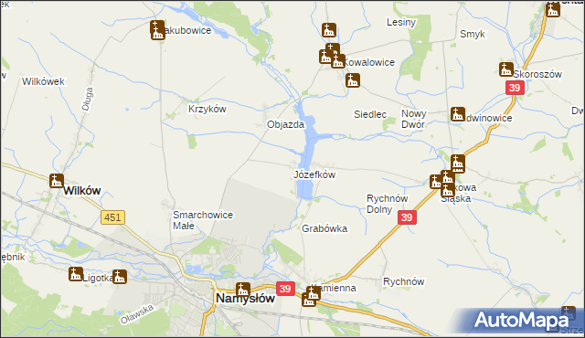 mapa Józefków gmina Namysłów, Józefków gmina Namysłów na mapie Targeo