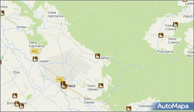 mapa Józefów gmina Chocz, Józefów gmina Chocz na mapie Targeo